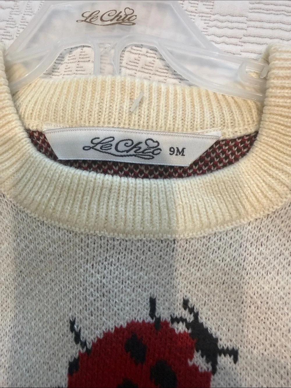 chic Cream Knit Pajama Set with Red Ladybug Print